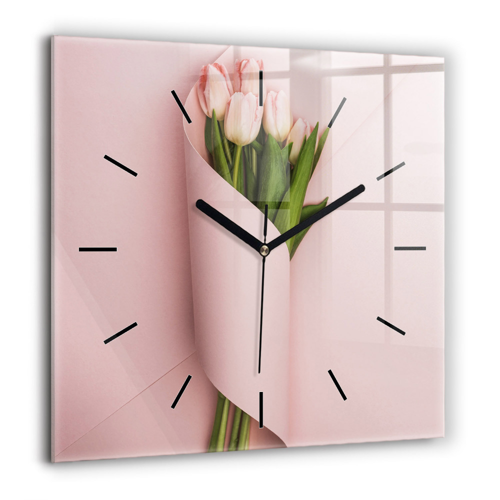 Négyzetes üvegóra 60x60 Tulipánvirág csokor