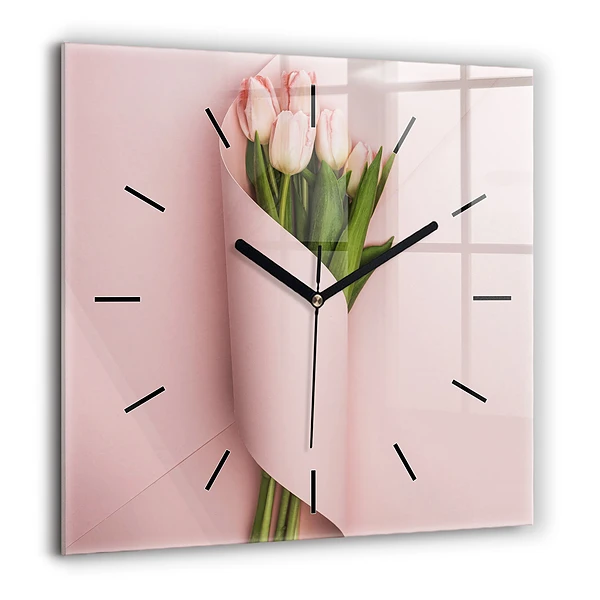 Négyzetes üvegóra 60x60 Tulipánvirág csokor