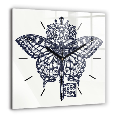Szögletes üvegóra 60x60 Pillangó és kulcs - boho stílus