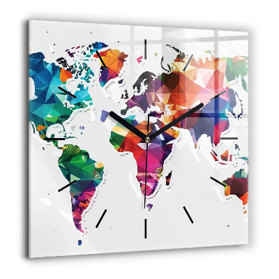 Szögletes üvegóra 60x60 Világtérkép háromszögek