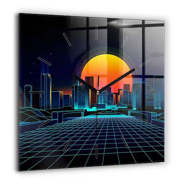 Négyzetes üvegóra 60x60 Kibertéri város