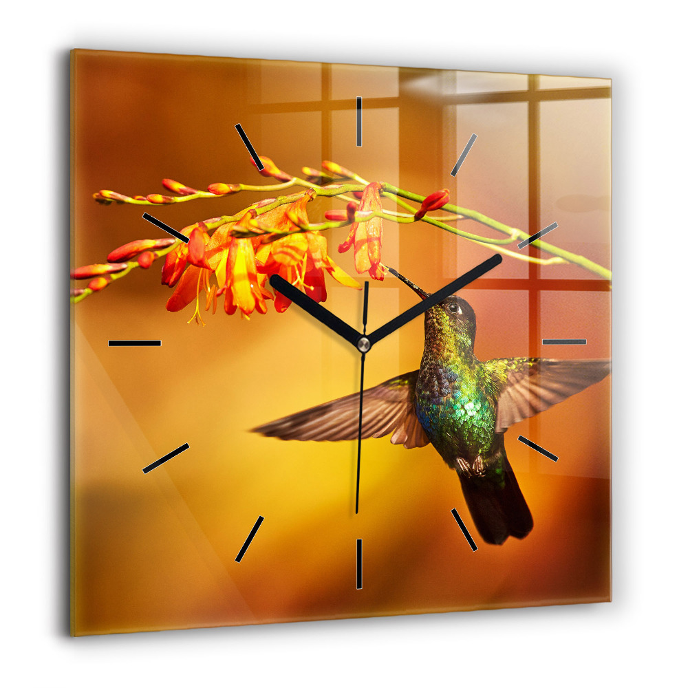 Szögletes üvegóra 60x60 Kolibri madár