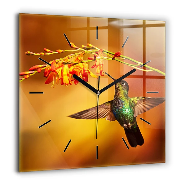 Szögletes üvegóra 60x60 Kolibri madár