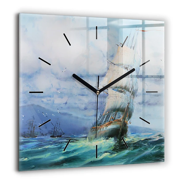 Négyzet alakú üvegóra 60x60 Hajó a vízen
