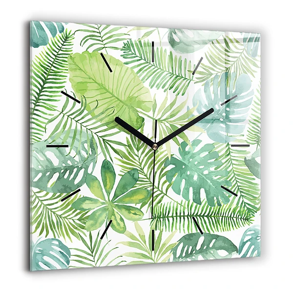 Szögletes üvegóra 60x60 Zöld levelek