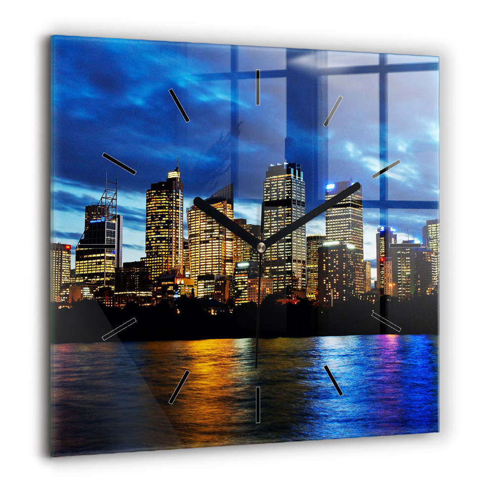 Négyzetes üvegóra 60x60 Sydney este