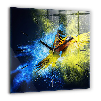 Négyzetes üvegóra 60x60 Színes papagáj