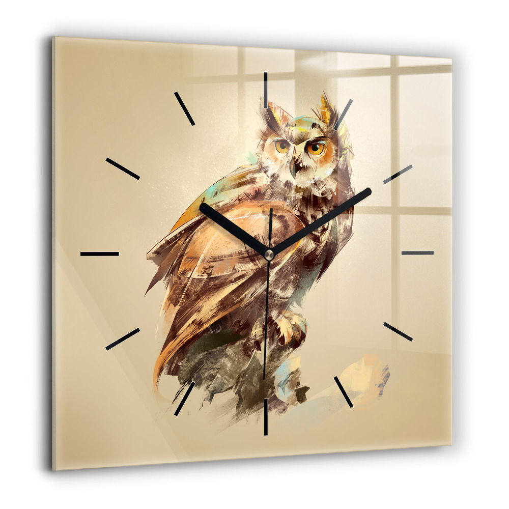 Szögletes üvegóra 60x60 Bagoly - a bölcsesség jele