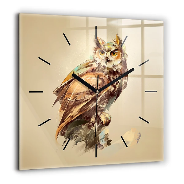 Szögletes üvegóra 60x60 Bagoly - a bölcsesség jele