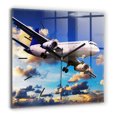 Négyzet alakú üvegóra 60x60 Repülőgép a felhőkben