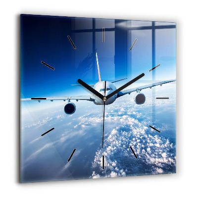 Szögletes fali üvegóra 60x60 Repülőgép és felhők
