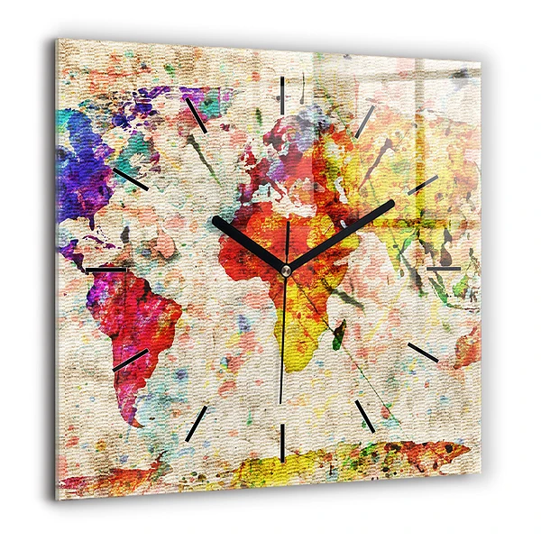 Négyzet alakú üvegóra 60x60 Színes világtérkép