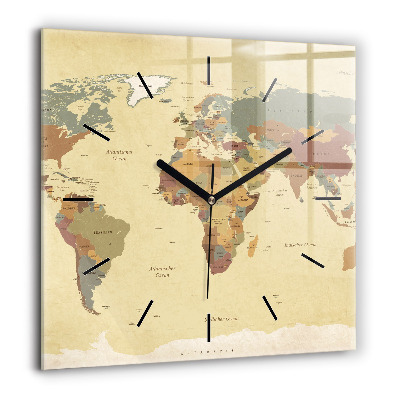 Négyzet alakú üvegóra 60x60 Vintage stílusú világtérkép