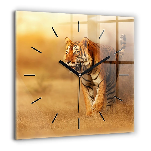 Négyzet alakú üvegóra 60x60 Vadászat Tigris