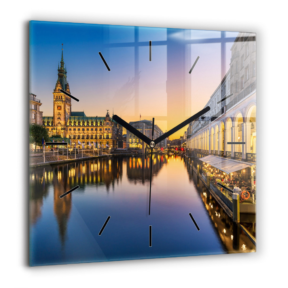 Szögletes üvegóra 60x60 Hamburg Városháza