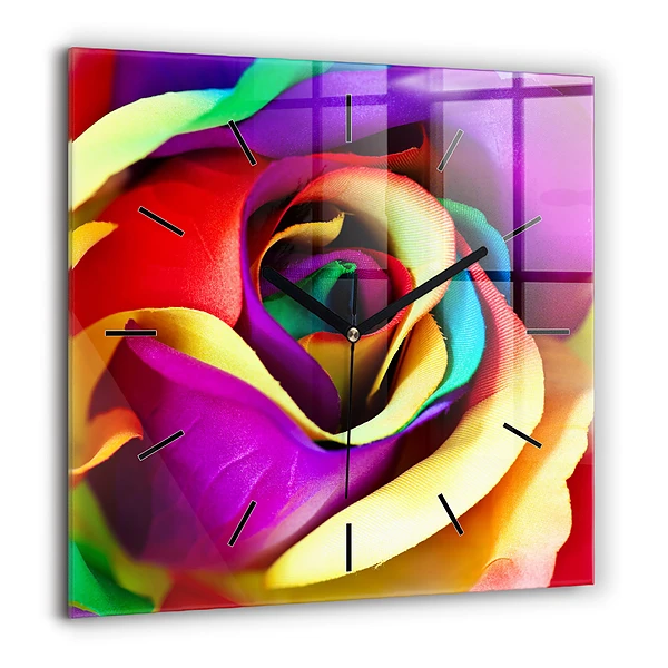 Négyzetes üvegóra 60x60 Szivárvány rózsa