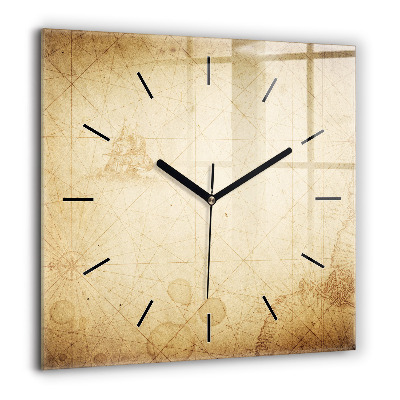 Négyzet alakú üvegóra 60x60 Régi világtérkép