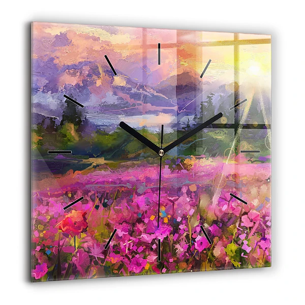 Négyzet alakú üvegóra 60x60 Mező a naplementében