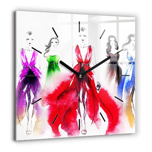 Szögletes üvegóra 60x60 Nők színes ruhákban