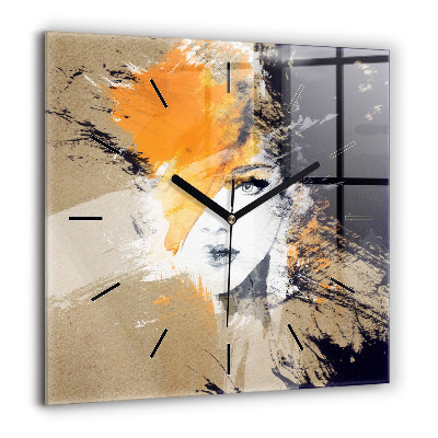 Négyzetes üvegóra 60x60 Női portré absztrakt