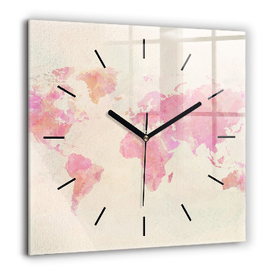 Négyzetes üvegóra 60x60 Akvarell világtérkép