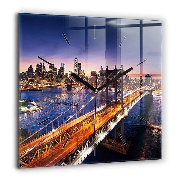 Négyzetes üvegóra 60x60 New York és a naplemente