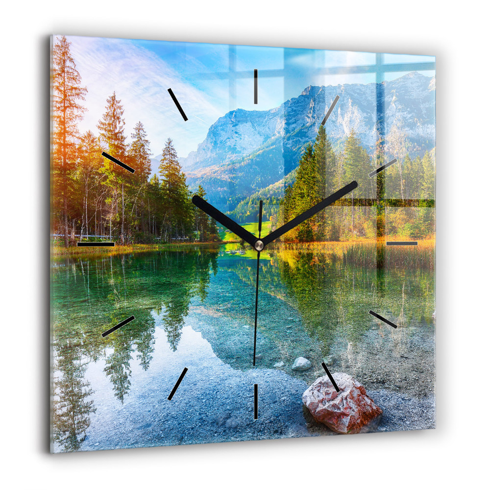 Szögletes fali üvegóra 60x60 Folyó hegyek Tájkép