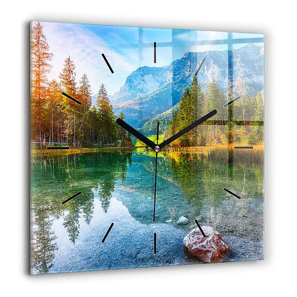 Szögletes fali üvegóra 60x60 Folyó hegyek Tájkép