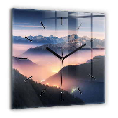 Négyzetes üvegóra 60x60 Tájkép hegycsúcsok