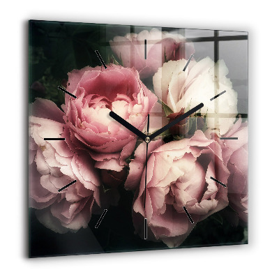 Négyzetes üvegóra 60x60 Rózsaszín rózsacsokor