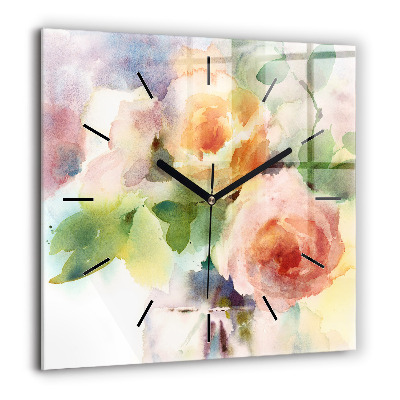 Szögletes fali üvegóra 60x60 Rózsák egy vázában akvarell