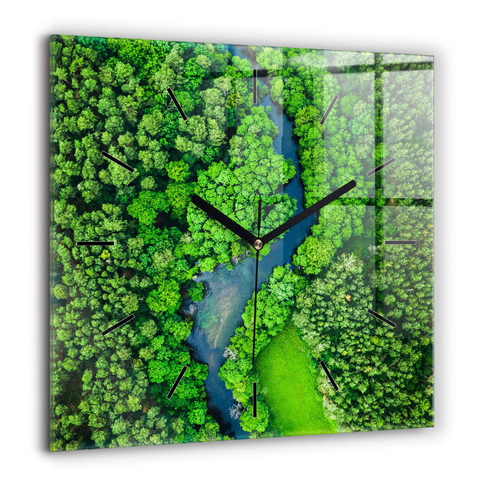 Négyzetes üvegóra 60x60 Folyó az erdőben