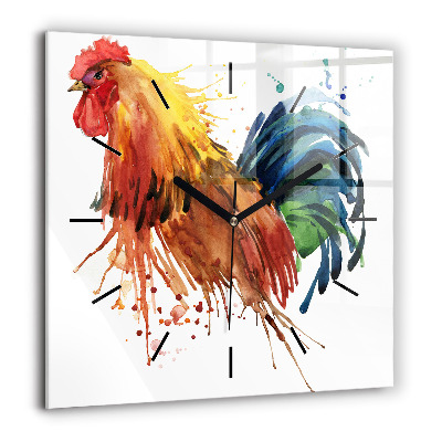 Szögletes üvegóra 60x60 Színes kakas