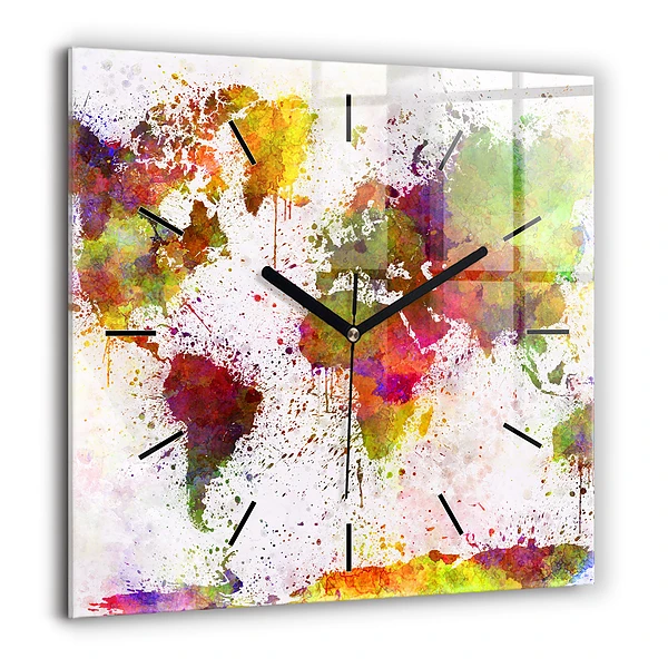 Szögletes fali üvegóra 60x60 Akvarell világtérkép