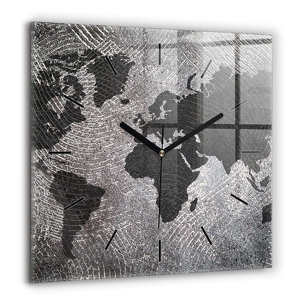 Szögletes üvegóra 60x60 Világtérkép beton