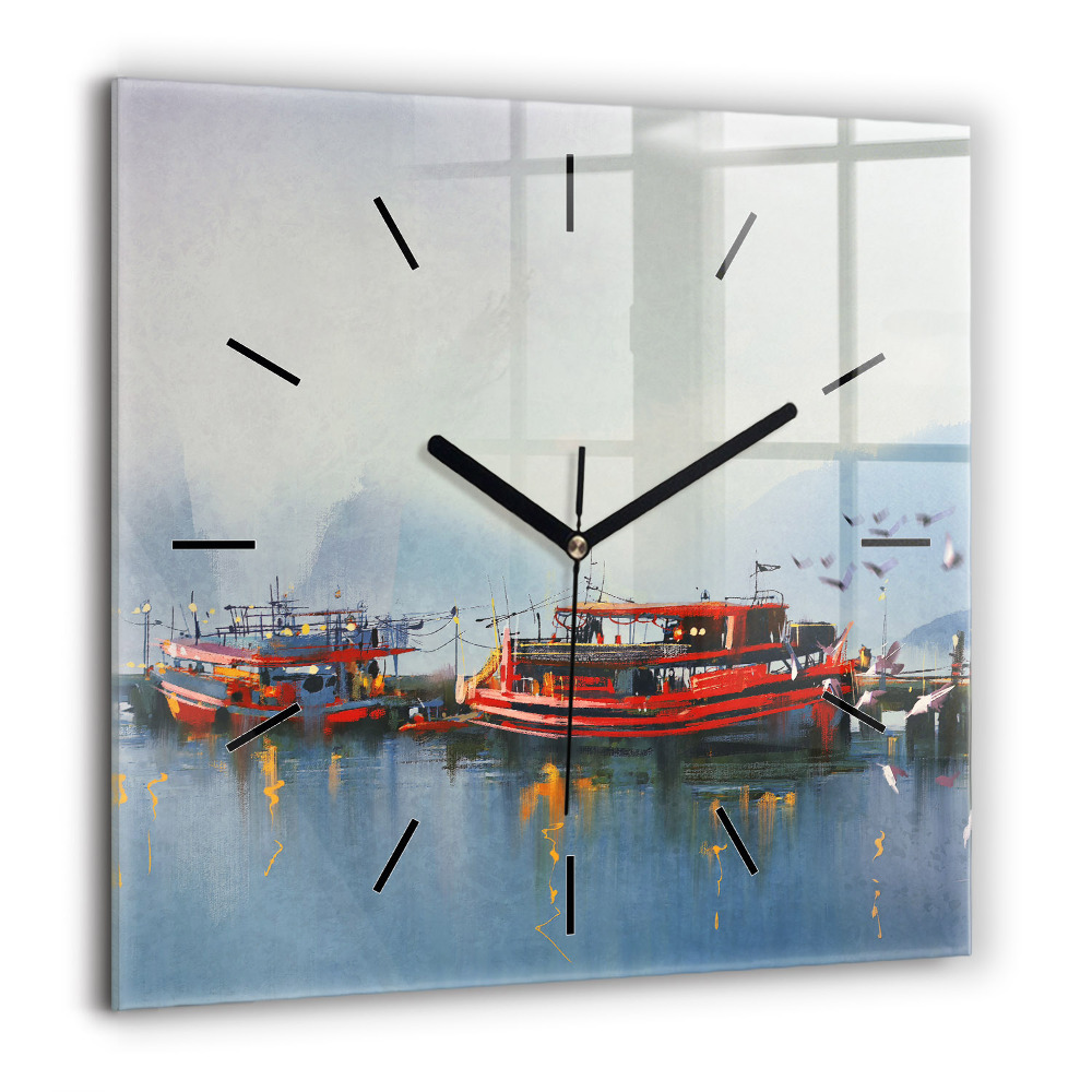 Szögletes üvegóra 60x60 Halászhajó a kikötőben