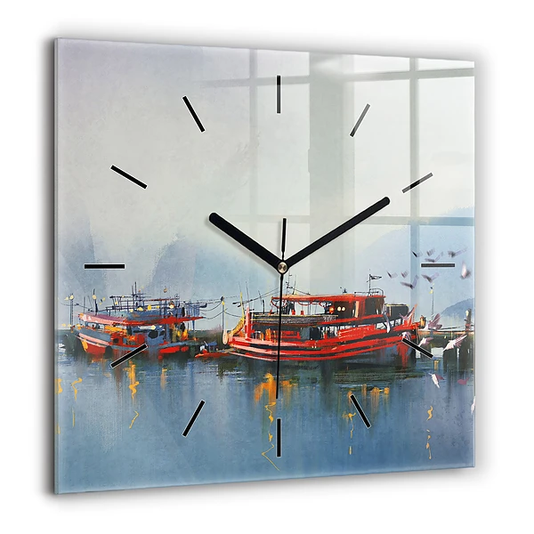 Szögletes üvegóra 60x60 Halászhajó a kikötőben