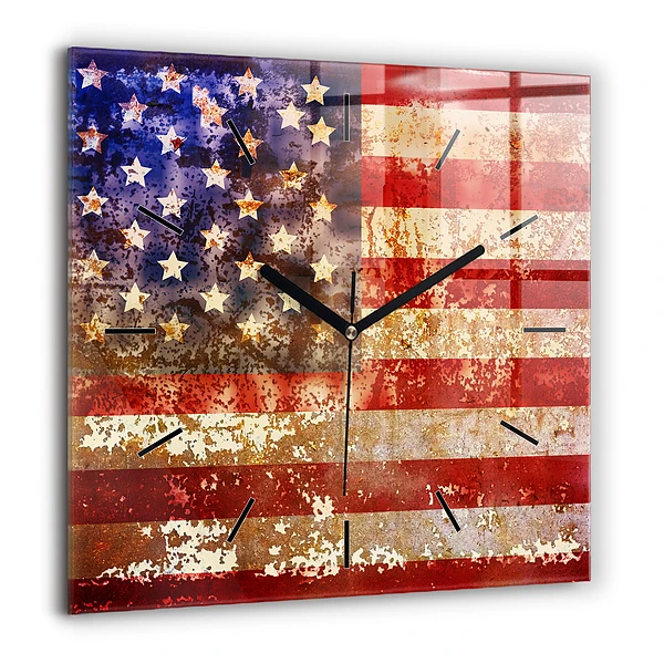 Négyzet alakú üvegóra 60x60 Amerikai zászló vintage stílusban