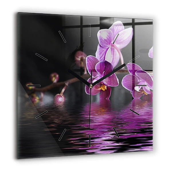 Négyzet alakú üvegóra 60x60 Orchidea virág a vízen