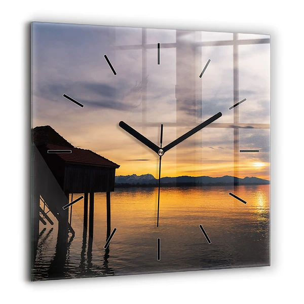 Szögletes fali üvegóra 60x60 Naplemente egy tó felett