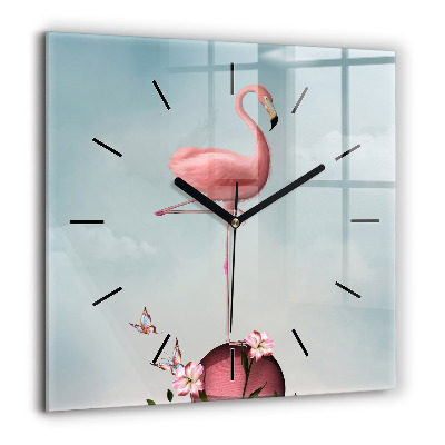 Négyzetes üvegóra 60x60 Szürrealista flamingó