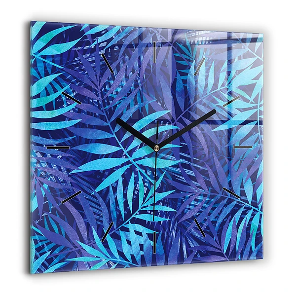 Négyzetes üvegóra 60x60 Kék levelek