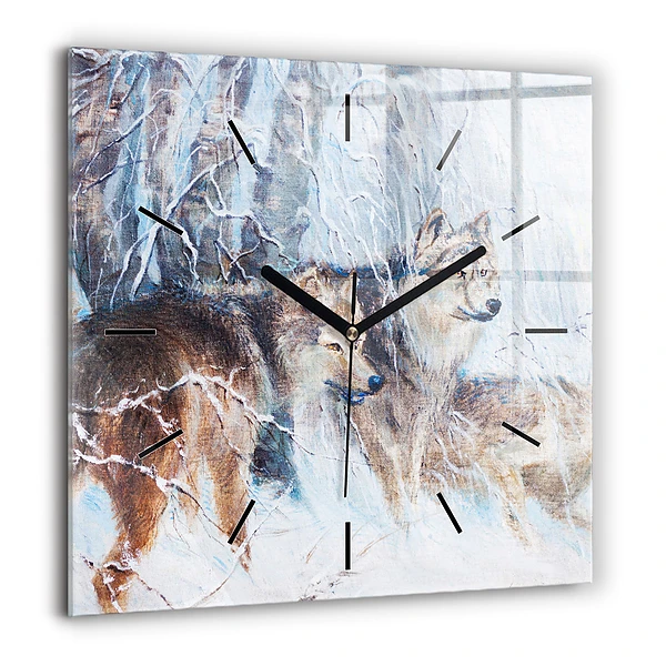Szögletes üvegóra 60x60 Farkasok az erdőben