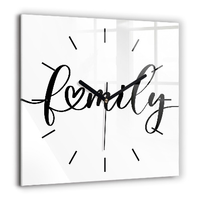 Négyzetes üvegóra 60x60 Családi felirat és szív