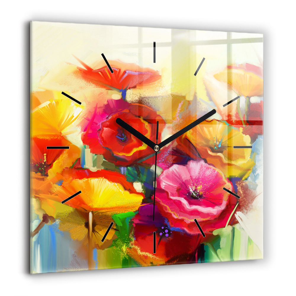 Szögletes üvegóra 60x60 Színes pipacsok