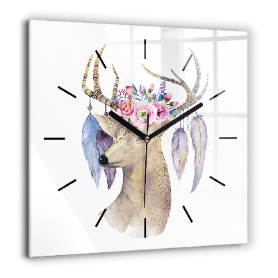 Szögletes fali üvegóra 60x60 Szarvasfej és virágok