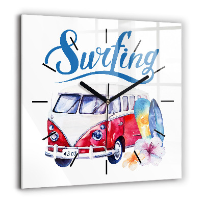 Négyzetes üvegóra 60x60 Autó és tábla Szörfözés