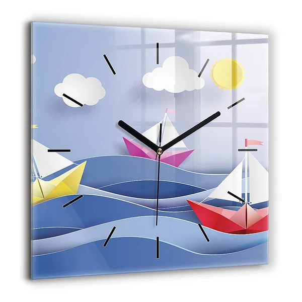 Szögletes fali üvegóra 60x60 Origami színes vitorlások