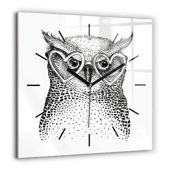 Szögletes üvegóra 60x60 Rajzolt bagoly szemüveggel