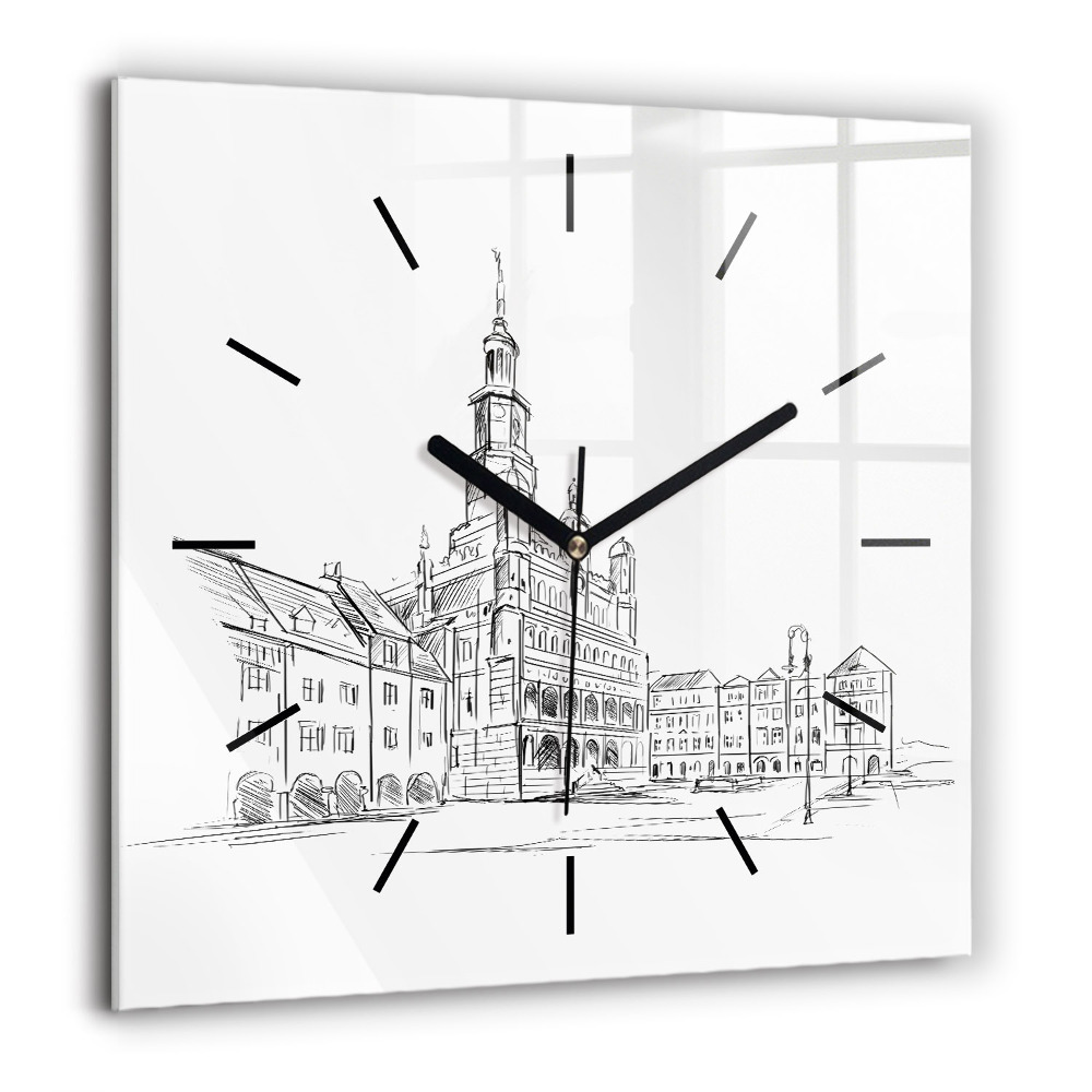 Négyzetes üvegóra 60x60 Poznań óvárosának vázlata